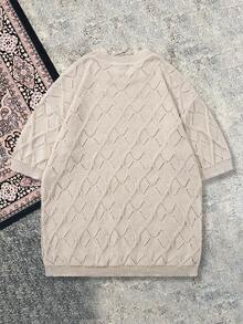 Spring/Summer Men's Unisex Round Neck Textured Hollow Out Lightweight Short Sleeve Knit Top Solid Color Streetwear Versatile Casual Vacation Business Loose Commute Daily Old Money Short Sleeve Knit Sweater Khaki - Khaki - View 3