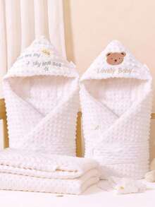 1pc Baby Embroidered Beaded Swaddle Blanket, 3D Beaded Plush Soother, Washable, Exquisite Embroidered Pattern, Newborn Swaddle Wrap - Beaded Plush For Baby Shower & Welcoming Party Gift! - Baby Tufted Embroidered Swaddle Blanket - View 4