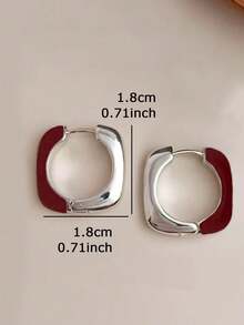 1 Pair Fashionable Minimalist Sophisticated High-End Geometric Design Unique Elegant Copper Hoop Earrings, Suitable For Casual, Gathering, Party Wear - Burgundy - View 3