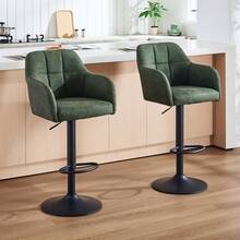 Orirsnug Bar Stools Set Of 2, Height Adjustable PU Leather Barstools, 360° Swivel Breakfast Chairs, Barstools With Armrests And Backrest, Suitable For Kitchen Counter Home, Restaurant, Green - Dark Green - View 6