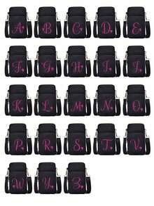 1个银色拉链黑色手机收纳单肩包,饰有玫瑰红亮片字母A-Z,时尚便捷的户外活动迷你手机包。可作腕包、多层包、女士零钱包、学习用品包、简约手提包、多功能斜挎包使用,适合户外、办公、度假、露营和商务场合。适合作为生日礼物、返校和毕业礼物、节日纪念品、母亲节礼物、婚礼配饰和旅行配饰。 - 彩色 - 查看 3