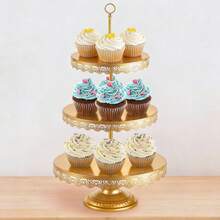 7Pieces Gold Cake Stand Set, Metal Round Heart Holder Dessert Display Plate Serving Platter, Dessert Table Stands And Trays Set For Christmas, Wedding, Birthday, Anniversary, Tea Party - 金色 - 查看 5