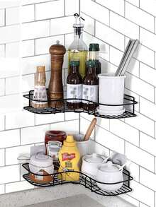 1个无孔铁艺置物架，办公/浴室收纳架，浴室置物架，壁挂式，浴室储物柜，厨房配件，厨房收纳，化妆品收纳，配件，浴室用品，洗发水，爽肤水，化妆品，置物架，浴室配件，不锈钢置物架，带挂钩，适用于浴室、卧室、办公室，免胶贴纸，浴室用品，收纳支架，收纳盒用品 - T - 查看 4