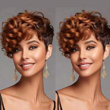 Women's Brazilian Remy Human Hair Pixie Cut Wig - Glueless Natural Look With Blonde Highlights, 180% Density Curly Wave, Soft Breathable Rose Net Cap, Full Machine Made Wig For Everyday, Parties & Special Events - S4/30 - View 4