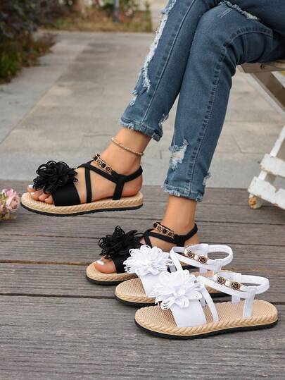 Nuevas sandalias bohemias con diseño de lazo cruzado para adolescentes, de moda, versátiles y lindas, adecuadas para el verano