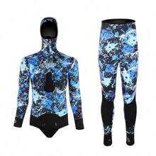 scubadonkey 3毫米厚N型氯丁橡胶潜水服，男女通用保暖潜水服，女士两件式防寒钓鱼服，男士四季保暖浮潜泳衣套装 - 藍色 - 查看 3