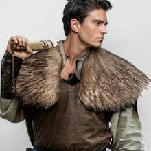 1 chiếc áo choàng lông thú Viking unisex, áo choàng lông giả thời Trung cổ, trang phục thời Phục hưng. - Đen 8 - Xem 12