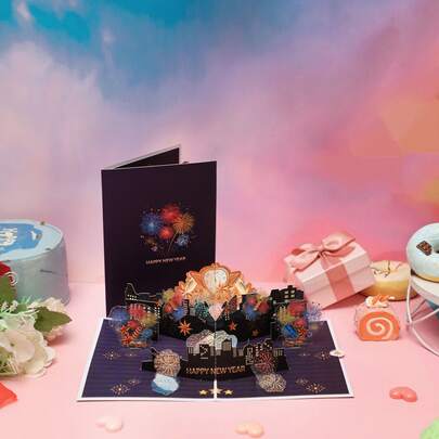 Opjoys 多色新年倒计时3D贺卡，闪耀烟花点亮，庆祝新年、节日、嘉年华、派对中心装饰，服装和礼品配饰，是送给家人、父亲、同事和朋友的完美圣诞礼物，也是节日礼物、派对装饰、服装和礼品配饰的理想之选。