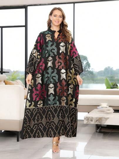 优雅刺绣串珠长袍，V领设计，奢华款式，适合沙特国庆日穿着，2025最新系列