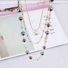 1件装时尚女士珍珠花朵项链，优雅多层毛衣链，百搭，适合外套、休闲和派对场合 - 6瓣花長項鍊 - 查看 6