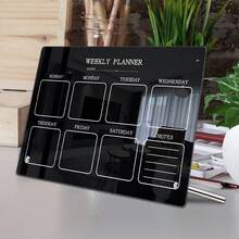 1pc Black Desktop Weekly Planner Board, Acrylic Erasable Memo Pad Desk Calendar Organizer - E-Black - View 8