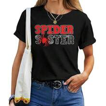 Spider Sister Spidey Birthday Matching Family Girls Sisters Women T-Shirt - 黑色 - 查看 1