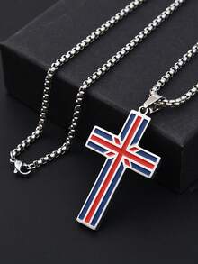 1件装时尚简约多色叠层十字架吊坠项链，男士款，蓝红交错十字架设计，适合日常佩戴，节日、生日、周年纪念日送给男友的礼物 - 彩色 - 查看 8