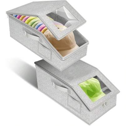 2pcs Stackable Baseball Cap Organizer Rack – Holds Up To 26 Hats, Space-Saving Closet Storage Solution With Transparent Window, Dust-Proof Cap Box For Home Use, Ideal For Bedroom, Hallway, Or Office Closet, Easy Access, Durable Lightweight Construction, Keeps Hats Clean And Organized, Maximizes Closet Space, Versatile Display, Great Gift For Seasonal Wardrobe Refresh, Keeps Dust Out While Showcasing Hats Clearly, Neat And Modern Look For Small Apartments