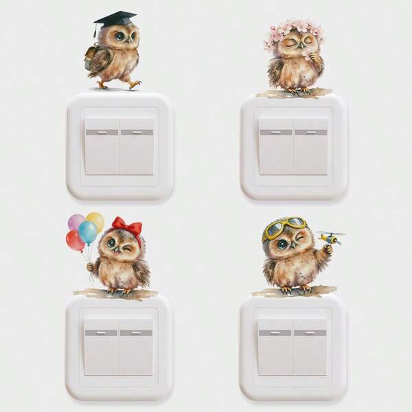 1 Lindo adhesivo de interruptor de búho, pegatina autoadhesiva y extraíble de PVC, adecuada para decoración de pared de dormitorio/sala de estar/habitación de estudiante/dormitorio, decoración de pared para temporada de graduación/fiesta de cumpleaños