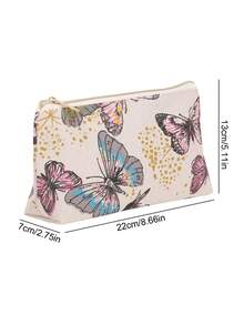 1pc Stylish And Practical Triangular Makeup Bag Is Made Of Linen, Offers Ample Space, And Features A Smooth Rose Gold Nylon Zipper And A Reusable Polyester Lining. Perfect For School And Office Use, It Can Also Be Used As A Travel Organizer Or Beach Bag , Makeup Room Décor - Multicolor - View 12