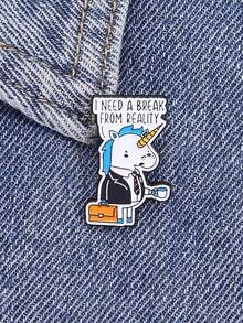 1Pc I Need Break From Reality Enamel Pins Unicorn Brooches Lapel Badges Cartoon Social Animal Jewelry Gift For Friends - Multicolor - View 8