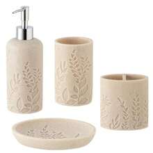 aocoott 4-piece batroom accessory set wit 13 oz soap dispenser toot older cup soap dis batroom countop organizer - Beige - Ver 8