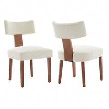 Mikibama Upholstered Dining Chairs, Mid-Century Modern Dining Chairs With Wood Legs, Linen Fabric Farmhouse Kitchen Chairs Armless, Comfy Side Chair For Living Room/Kitchen - 米色 - 查看 7