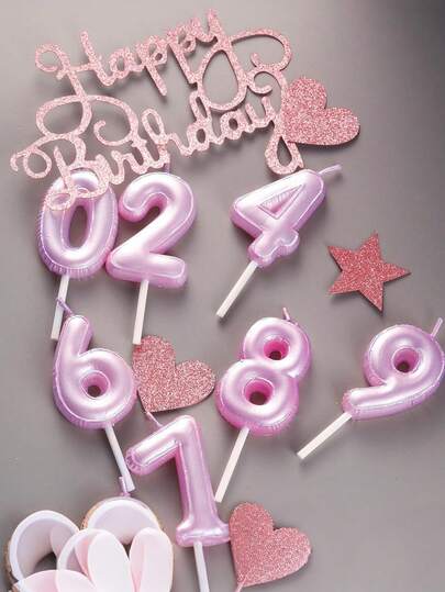 0-9 Number Candles, Purple & Pink Birthday Candles, Colorful Number Candles, Birthday Cake Decorations, Party & Anniversary Supplies, Theme Birthday Party Cake Decorations, Birthday Party Accessories