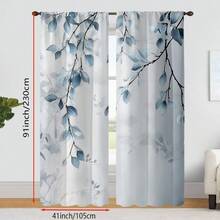 2pcs Elegant Floral Curtains - Gray Background With Blue Leaf Pattern, Easy Installation With Rod Pocket Design For Enhanced Privacy, Suitable For Bedroom, Living Room, Kitchen And Bathroom, Machine Washable, Living Room Curtains - Multicolor - View 7
