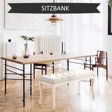 Vintage Upholstered Bench For Bedroom And Living Room, Storage Bench In Rubberwood With Beige Linen Covering, 110 X 40 X 48 Cm - 白色 - 查看 6