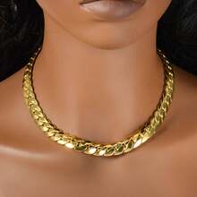 2件套经典简约大号粗链项链手链，11毫米粗，男士嘻哈街头风日常佩戴 - 金色 - 查看 5