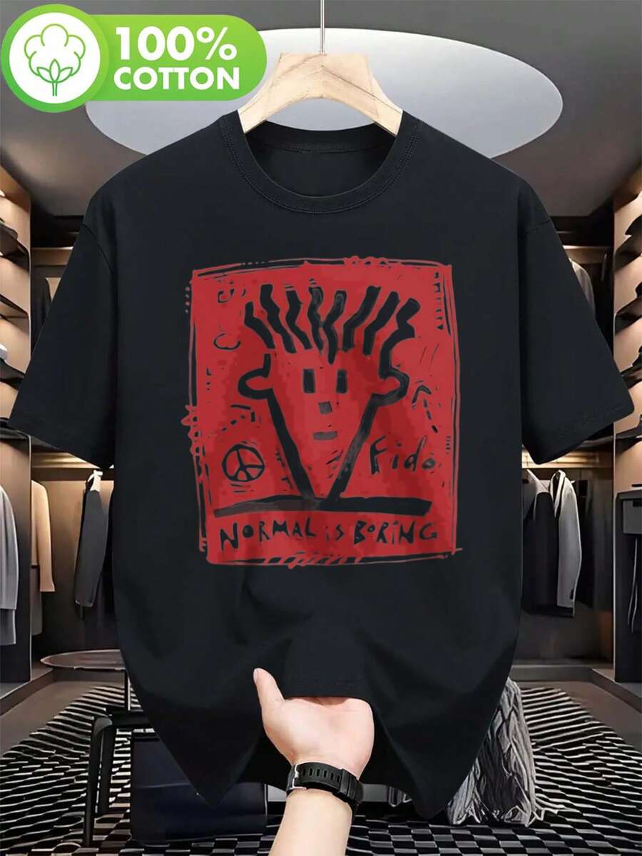 FIDO DIDO Heavyweight Cotton T-Shirt - Men's & Women's Oversized Streetwear Tee With Bold Red Graphic, Edgy Urban Shirt For Casual & Formal Outfits - Machine Washable Everyday Essential, Versatile Wardrobe Staple,  Street Style, Highquality - 黑色 - 查看 1