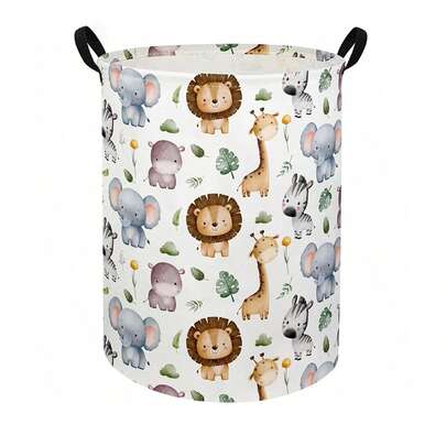 Cute Animal Pattern Laundry Basket, Kids Toy Storage Basket, Room Decor Clothes & Toy Organizer (Animal)