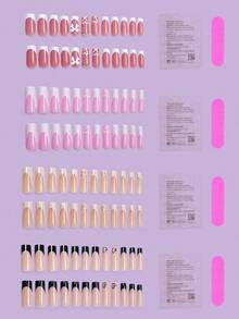 24pcs Acrylic French Manicure Medium Square Press-On Nails Set, Y2K Red Heart Shaped Artificial Nails, Suitable Nail Salons, Teenage Girls And Women Daily Wear And Holiday Party Decoration, Set - 多色 4 - 查看 4