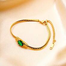 1件奢华优雅女士手链，镶嵌闪亮绿色锆石，金色链/蛇骨链编织纹理 - 手鍊 - 查看 3