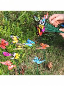 5/10/30/50 piezas Decoraciones de mariposa, estacas de mariposa oscilantes DIY creativas de PVC resistente al agua, estacas de jardín de mariposas simuladas, con varillas de resorte adecuadas para interiores/exteriores, decoración de Navidad en el patio - Multicolor - Ver 12