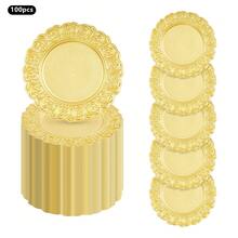 100pcs Modern Charger Plates Bulk, Dinnerware 13'' Plastic Embossed Dinner Plate Chargers Round Floral Plates For Wedding Decorative Chargers For Table Dinner Kitchen Party Decoration(Gold/Silver) ﻿ - Gold - View 12