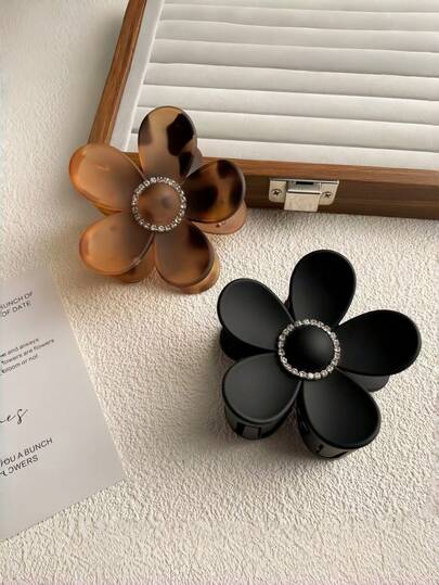 1pc Women's Fashion Leopard Flower Matte Claw Clip With Rhinestones, Versatile Hair Claw Hair Accessory, Suitable For Everyday Use