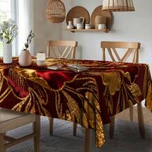 1pc Elegant Red & Golden Peony Flower Tablecloth - Luxury Rectangular Chinese New Year Table Cover, Machine-Made Fabric Suitable For Dining Table, Kitchen, Wedding, Party Decor - Year-Round Use, 2D Flat - 彩色 - 查看 5