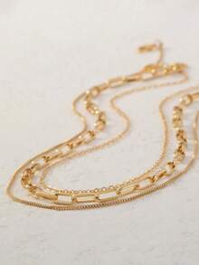 Nooxian 3Pcs Set Fashion Simple Multi Layered Link Chain Necklace Niche Premium Neck Chain For Sweaters Daily Wear Party Gift Women Girls 2024 New Arrival EOYE - Vàng - Xem 5