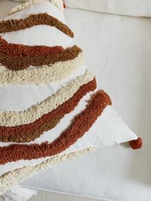 1件橙色大理石纹天鹅绒刺绣抱枕套，波西米亚几何图案靠垫套，适合室内装饰，四季皆宜的流苏装饰枕套，不含枕芯 - 橘色 - 查看 7