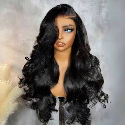 4x4 13x4 5x5 13x6 HD Lace Front Body Wave Wigs 200% Density Put On And Go Pre Cut Glueless Lace Closure Wig Pre Plucked Pre Bleached Heat Resistant Fiber Synthetic Mixed Human Blended Hair Wig With Baby Hair For Women Short Bob Wavy Hair For Beginners Natural Black Color 10-36Inch Pre-Cut No Glue Lace Is Available For 4*4 5*5