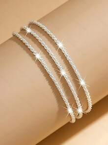 1 chiếc vòng chân dây xích lấp lánh sang trọng, tối giản, đa năng, phù hợp cho sử dụng hàng ngày, đi nghỉ mát, dự đám cưới, dự tiệc. - Bạc - Xem 5