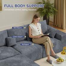 Hawthyhome Plush Corduroy Modular Sectional Sofa Set With Pillows, Heavy Duty 550kg Weight Capacity And Pet Friendly Design, Ergonomic Wide Armrests For Full Support, Includes 3 Large Headrests And 4 Decorative Cushions, Easy To Assemble Customisable Living Room Furniture, Perfect For Family Homes - Grey - View 5