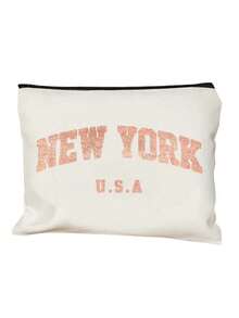 白色化妆品收纳袋 - “纽约”字母印花，耐用可重复使用购物袋，适合日常使用、洗漱用品收纳、储物，便携轻巧，可用于教堂郊游、旅行和工作、度假收纳，也适合海滩日光浴、野餐、露营、旅行、健身、泳池等场合，可重复使用，是日常商务旅行的理想之选，也是情人节礼物、节日礼物的绝佳选择，适合赠送给家人、朋友、同事和同学。 - 彩色 - 查看 14