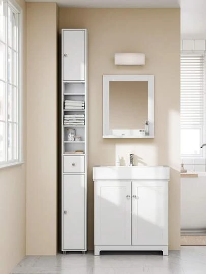SoBuy Bathroom Tall Cabinet Bathroom Cabinet Made Of MDF(E1) Painted WHD Approx. 20x180x20cm BZR34 Home Bathroom Decor Bathroom Organizer SummerBathroom Accessories