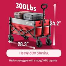 R-NCFUN Carro pble con ruedas de 300 s color roo portátil deportivo utilita para  ardín camping y comestes pesca - Rojo - Ver 2