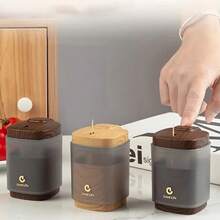 1pc Elegant Auto-Pop Up Toothpick Holder Storage Box, Modern Kitchen Organization, Wood Grain Texture, Space-Saving Design, Suitable For Home, Travel, Restaurant, Ideal Housewarming Gift, Durable Plastic Structure, For Home Organization - Multicolor - View 2