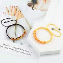 1 pieza de pulsera tejida a mano con cuentas de imitación de ámbar de 8 mm ajustable, brazalete sencillo y de moda - Multicolor - Ver 3