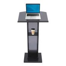Acrylic Podium Stand, Floor Standing Portable Pulpits With Storage Shelf Black - Black - View 7