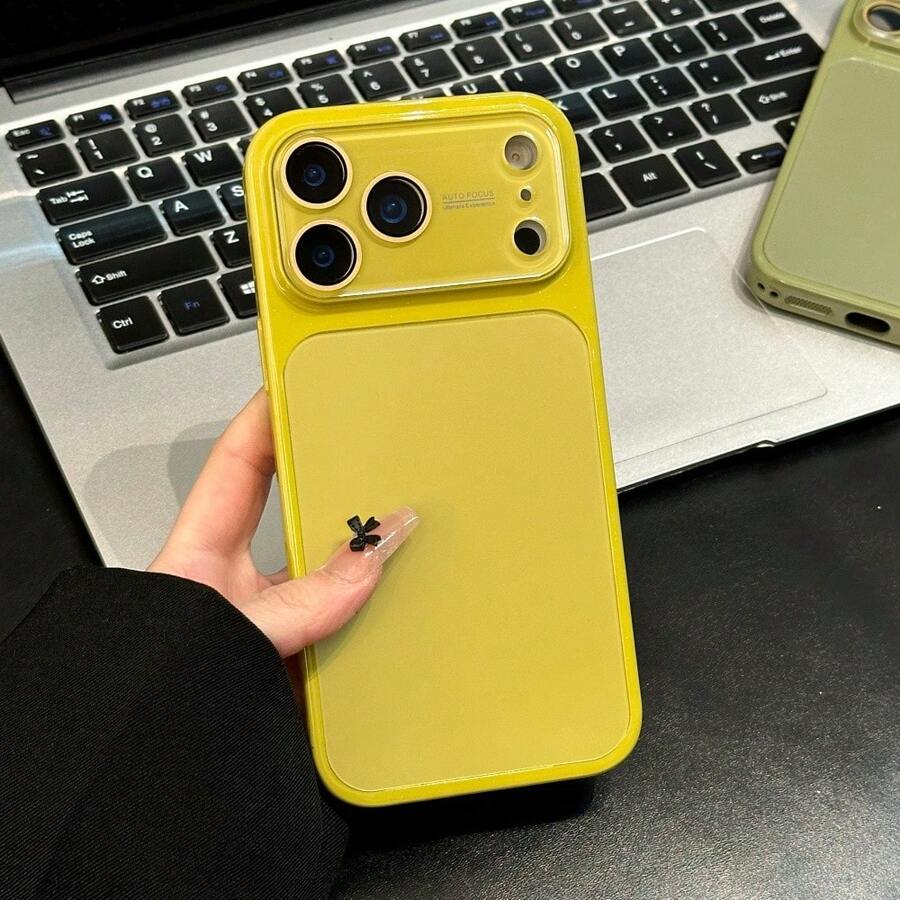 简约多巴胺纯色全覆盖大窗口手机壳，兼容 17 Pro Max、15 和 16 Pro，女性款，创意设计，防摔保护壳，兼容 17 Pro - 芥末黃 - 查看 1