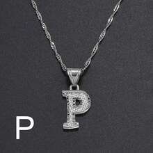 1件银色女士A-Z大写字母吊坠项链，约会、派对、婚礼的奢华珠宝礼物 - 銀色 - 查看 31