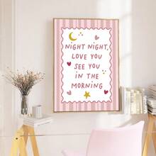 1pc Framed/Unframed Night Night Love You Nursery Canvas Poster Cute Pink Stripes Typography Quote Wall Art Print Minimalist Girl Room Decor Painting For Playroom,Living Room,Bedroom,Modern Home Decoration - Poster - View 4