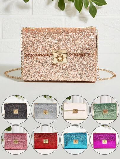 1 pieza Bolso bandolera cuadrado brillante con lentejuelas para niñas, bolso de hombro, monedero, con cadena de lentejuelas a la moda, adecuado para citas, reuniones, compras, regalo para vacaciones